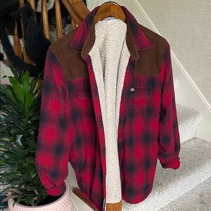 Field & Stream Red and Black Plaid Sherpa Flannel Jacket